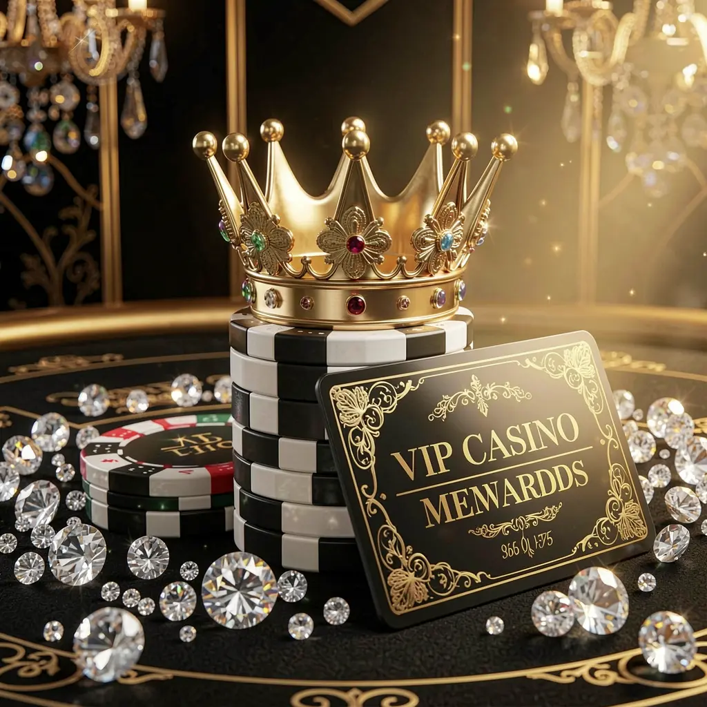 Elegant golden crown on poker chips with sparkling diamonds and premium membership card in a luxury black and gold background, showcasing RALEN29 VIP casino rewards in an exclusive high-end casino atmosphere Elegant golden crown on poker chips with sparkling diamonds and premium membership card in a luxury black and gold background, showcasing RALEN29 VIP casino rewards in an exclusive high-end casino atmosphere