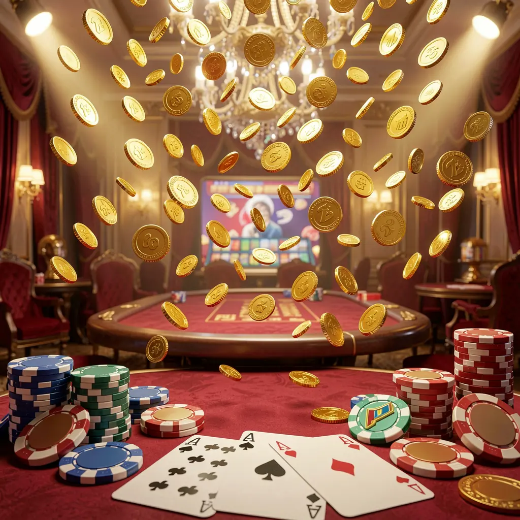 RALEN29 online gaming platform homepage banner featuring bright casino lights, golden coins raining, poker chips and playing cards in a luxury red and gold atmosphere with high detail 3D render RALEN29 online gaming platform homepage banner featuring bright casino lights, golden coins raining, poker chips and playing cards in a luxury red and gold atmosphere with high detail 3D render